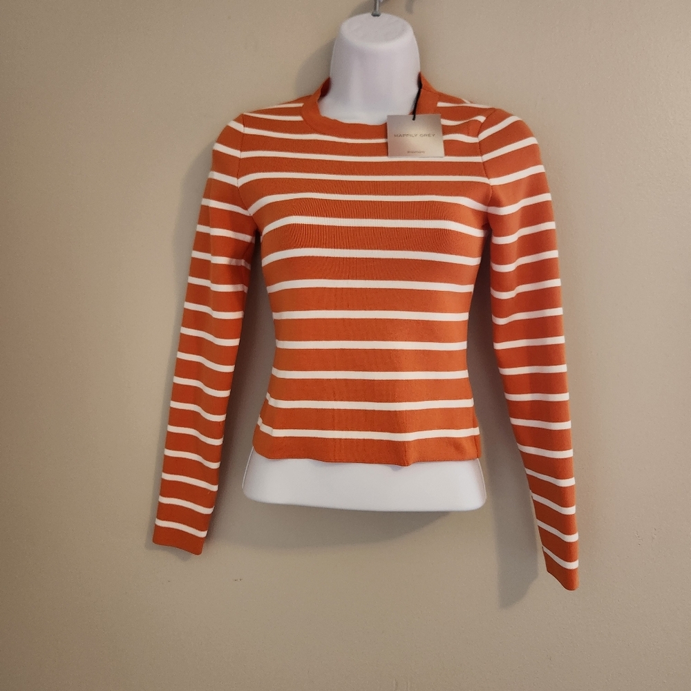 Orange and White Striped Crew Neck Sweater